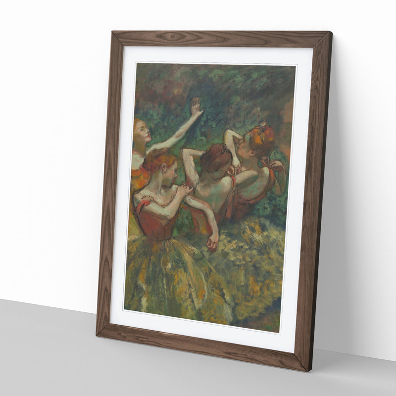 Four Ballet Ballerina Dancers Vol.2 by Edgar Degas - Picture Frame Painting, Walnut, 48cm H x 36cm W x 2cm D