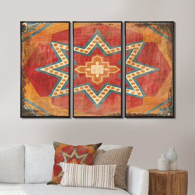 «Moroccan Orange Tiles Collage I», ensemble de 3 reproductions d'art sur toile encadrées bohémiennes et éclectiques