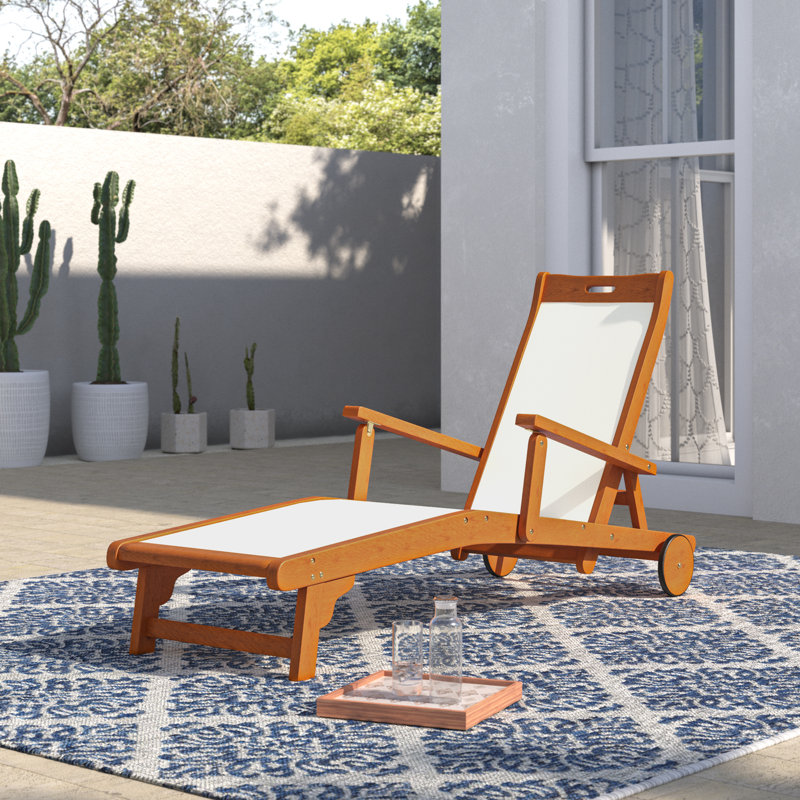 London Outdoor Eucalyptus Wood Chaise Lounge, Navy