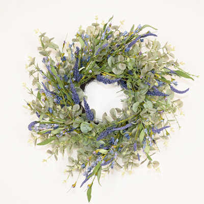22" Artificial Farmhouse Spring Summer Blossom Cluster Greenery Eucalyptus Lavender Berry Front Door Wreath