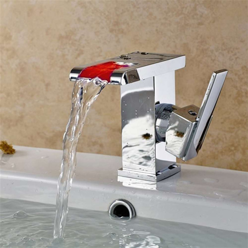 Arlon LED Waterfall Bathroom Sink Faucet by BathSelect – Chrome Finish, Single Handle, Solid Brass Build​