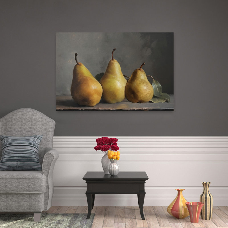 «Three Pears Classic Elegant Rustic Fruit», art mural, 32" H x 48" W