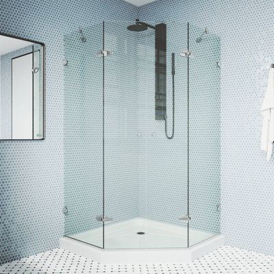 Gemini 47.625" W x 47.625" D x 76.75" H Frameless Neo-Angle Shower Enclosure with Base Included