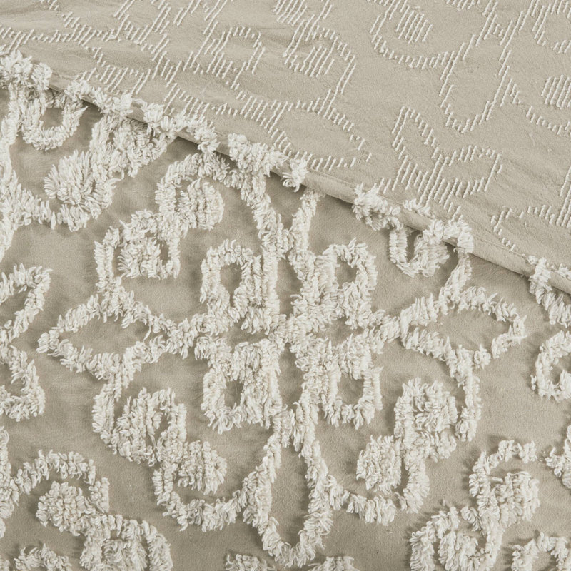 Auturo Taupe Tufted 100% Cotton Sateen 3-Piece Full/Queen Coverlet Set in Farmhouse Style, Taupe