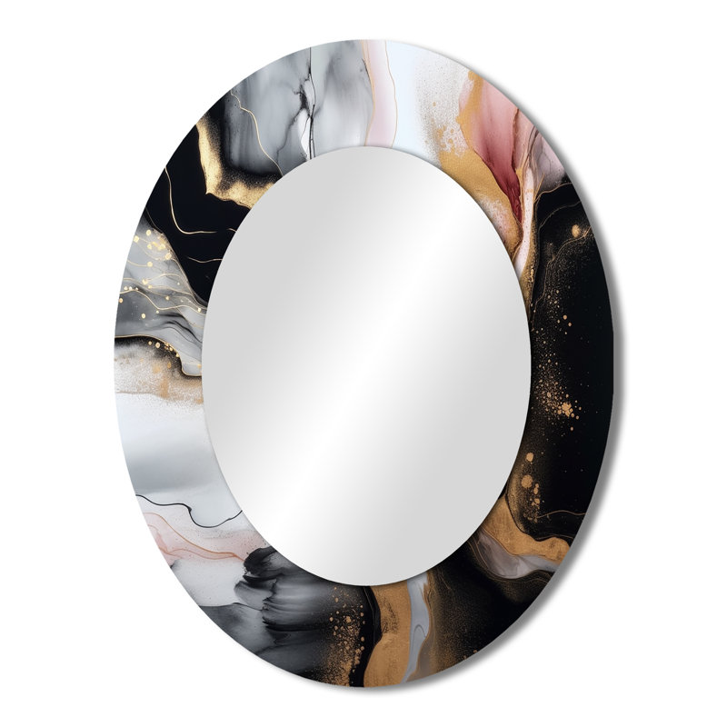 Décor de miroir mural noir et or noir I, 43 po x 33 po