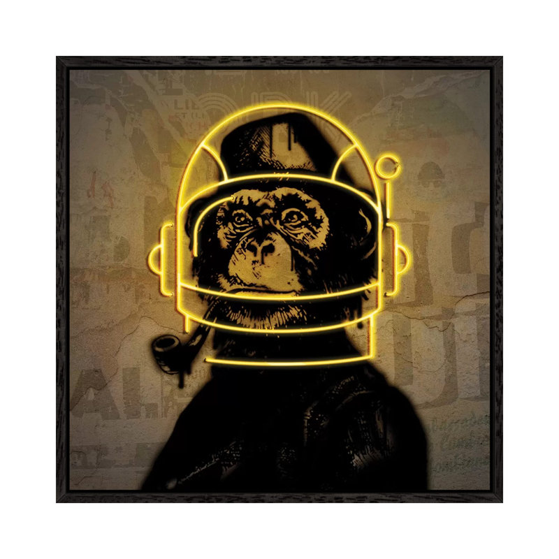 Neon Monkey by Danilo De Alexandria - Print on Canvas, 45.72 cm H x 45.72 cm W, Black Framed