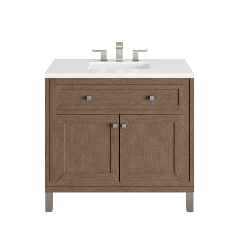 Chicago 36' W Single Vanity, Smokey Celadon, White Zeus Quartz, 8" Widespread
