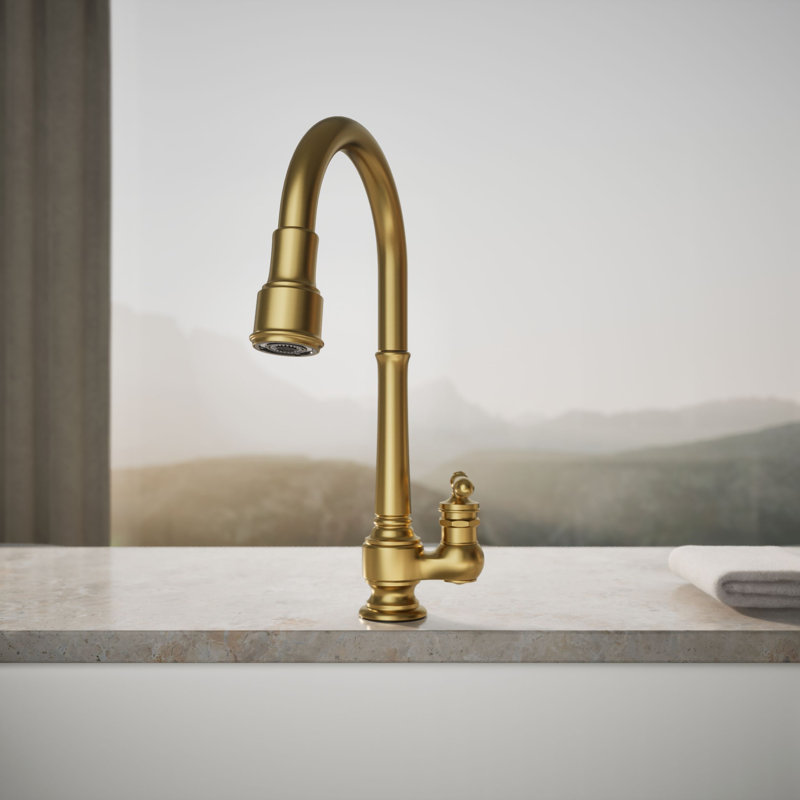 Artifacts Pull Down Bar Faucet, Vibrant Brushed Moderne Brass