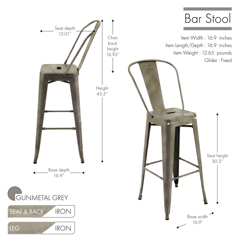 Tabouret de bar Nostrand, Gris bronze, 30.3''