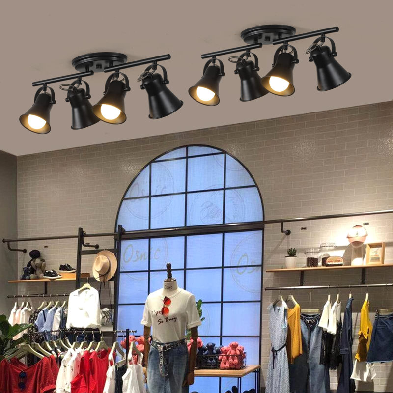 4-Light Track Lighting Kit, Directional Ceiling Light, Industrial Black Kitchen Track Lighting Fixtures Ceiling
