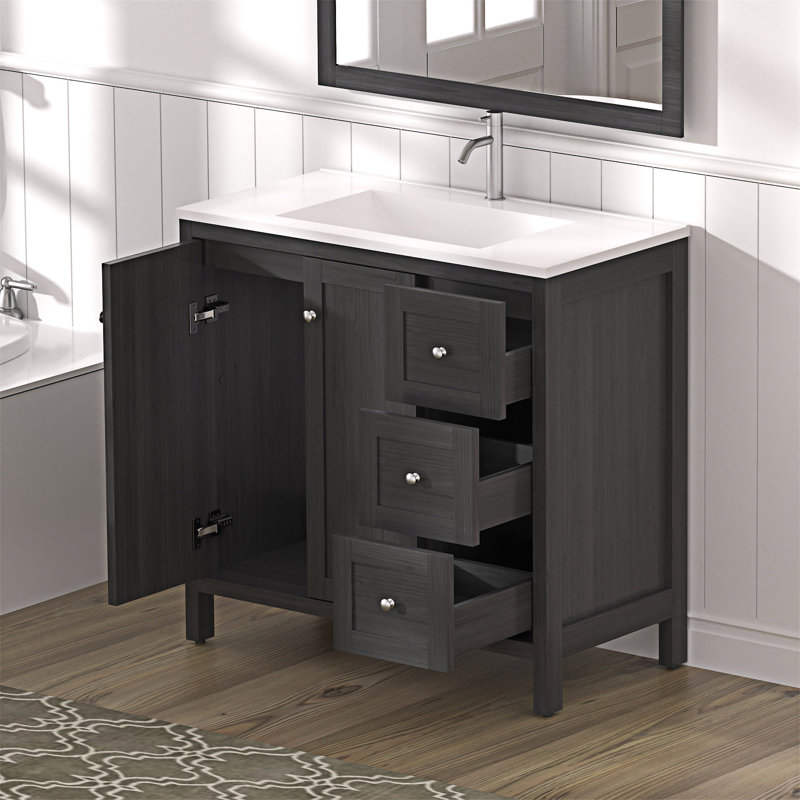 Armoire de salle de bain avec lavabo, armoire de rangement pour salle de bain avec portes et tiroirs à fermeture douce