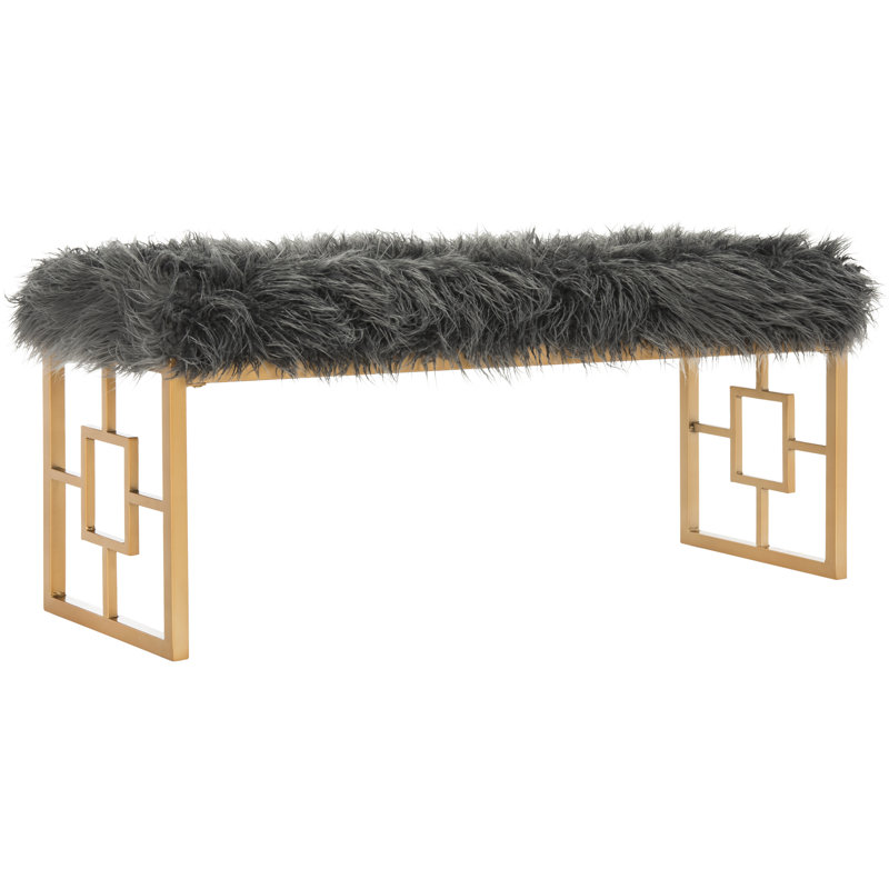 Andre Faux Sheepskin Bench, Grey