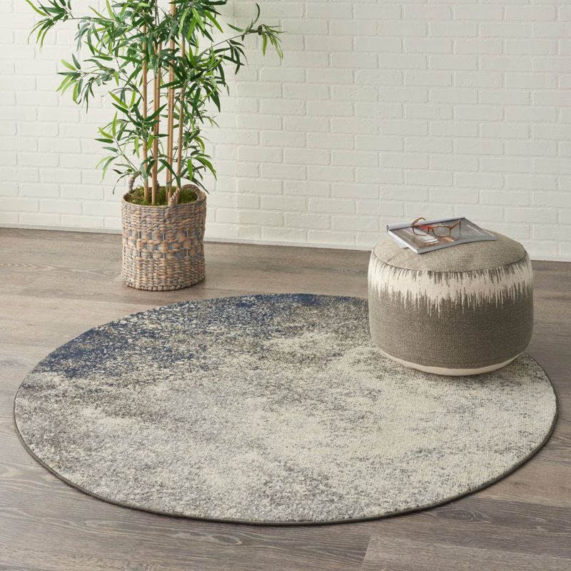Tapis abstrait gris anthracite / gris Abbate, Rond 8 pi