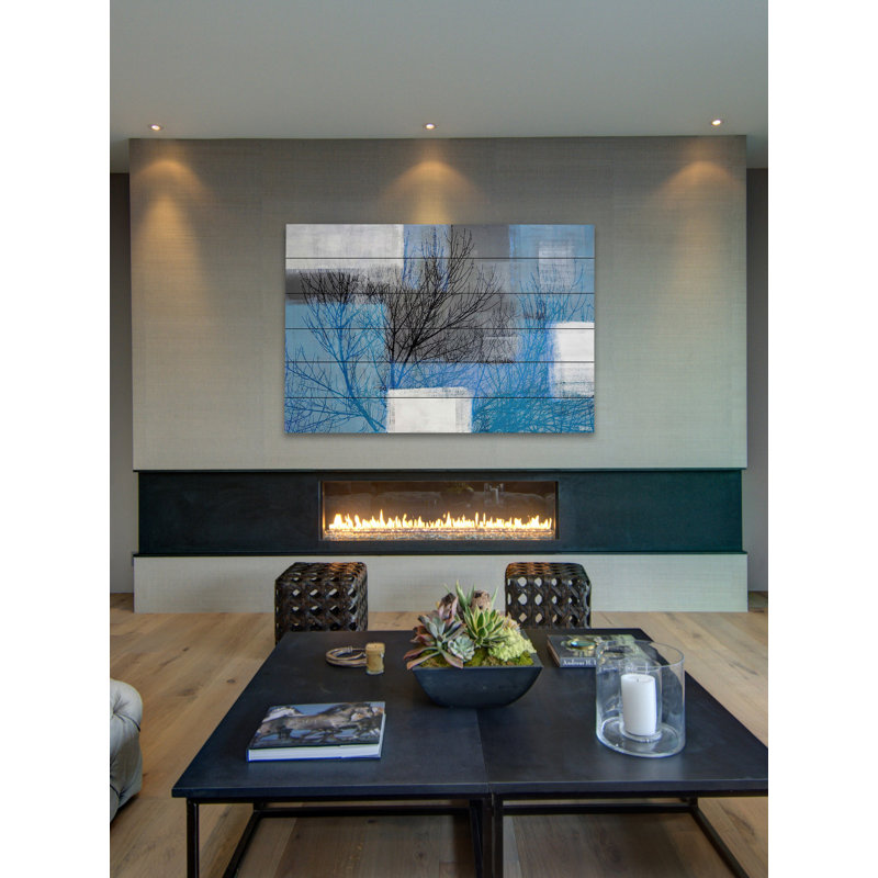 « blue branches » par parvez taj,-reproduction d’art sur bois, H 24 po x l 36 po x P 1,5 po