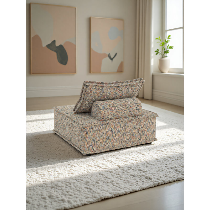 Tufted Upholstered Modular Lounge Accent Chair – Single, Comfy & Modern, Blue 100% Linen
