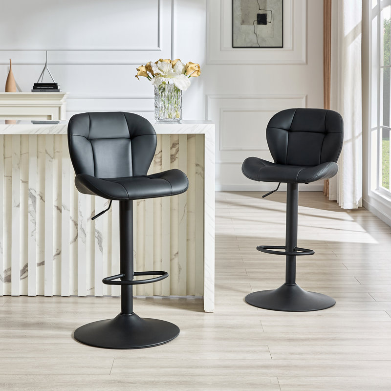 Tabouret de comptoir rembourré à hauteur réglable avec structure en métal (ensemble de 2), Siège noir / structure noire