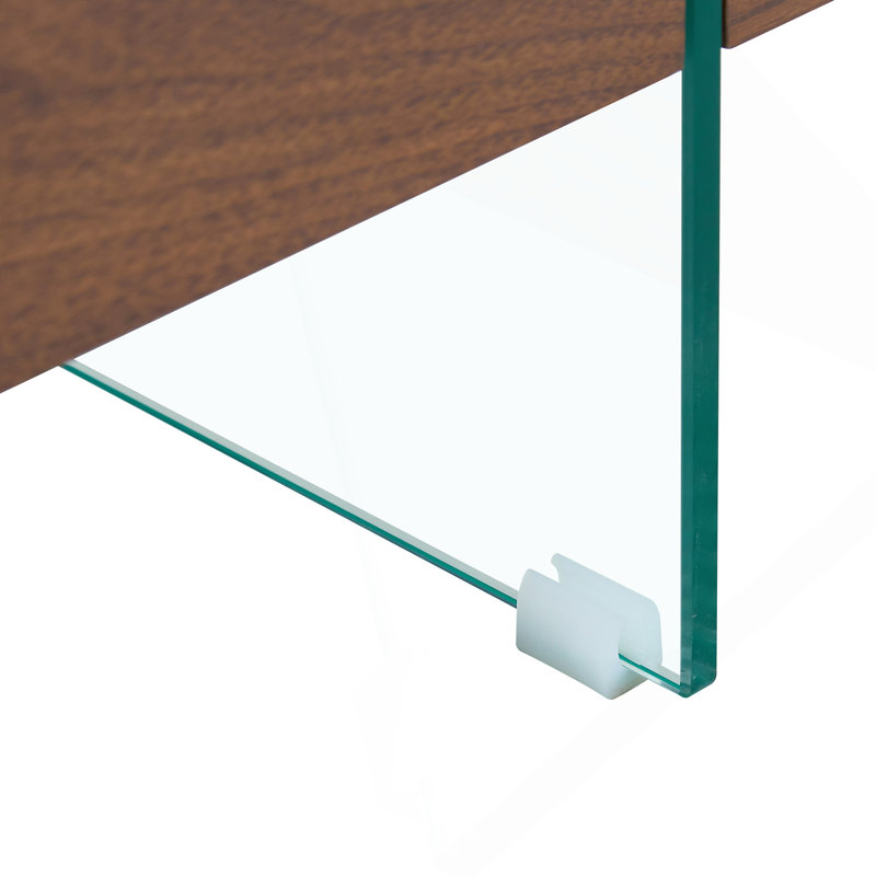 Table basse carrée 31,4 pouces à deux niveaux - une combinaison élégante de verre transparent et d'autocollant texturé noyer