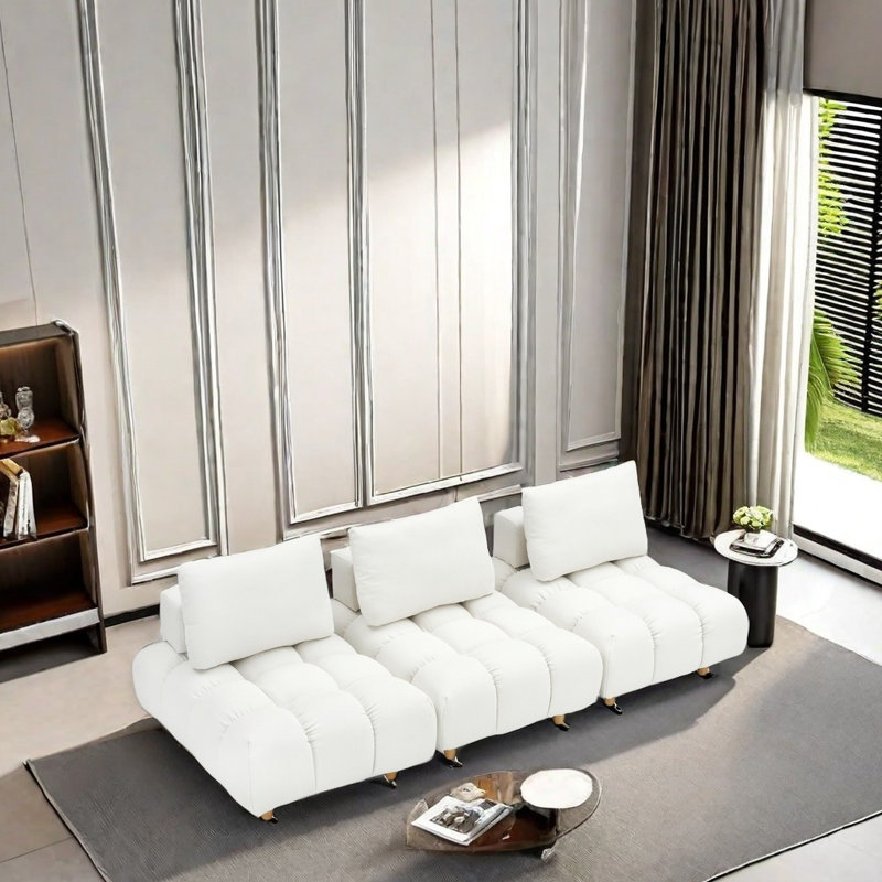 Canapé en tissu de 90 pouces avec coussins de siège à ressorts individuels, siège spacieux et confortable pour appartement, bureau