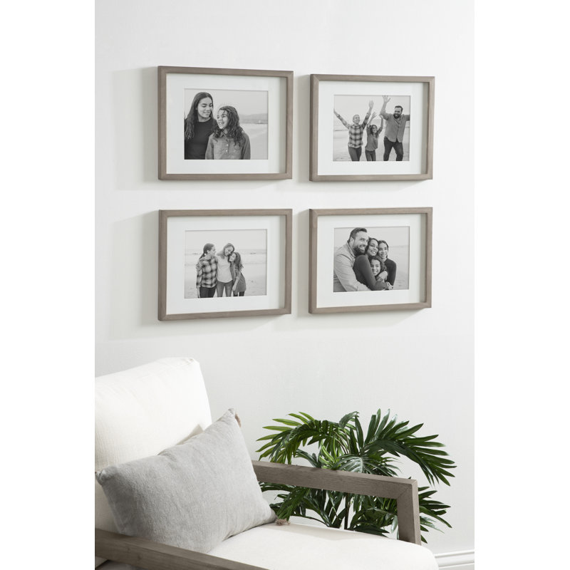 Ambrine Gray Wood Picture Frame - Set of 4 with Mat