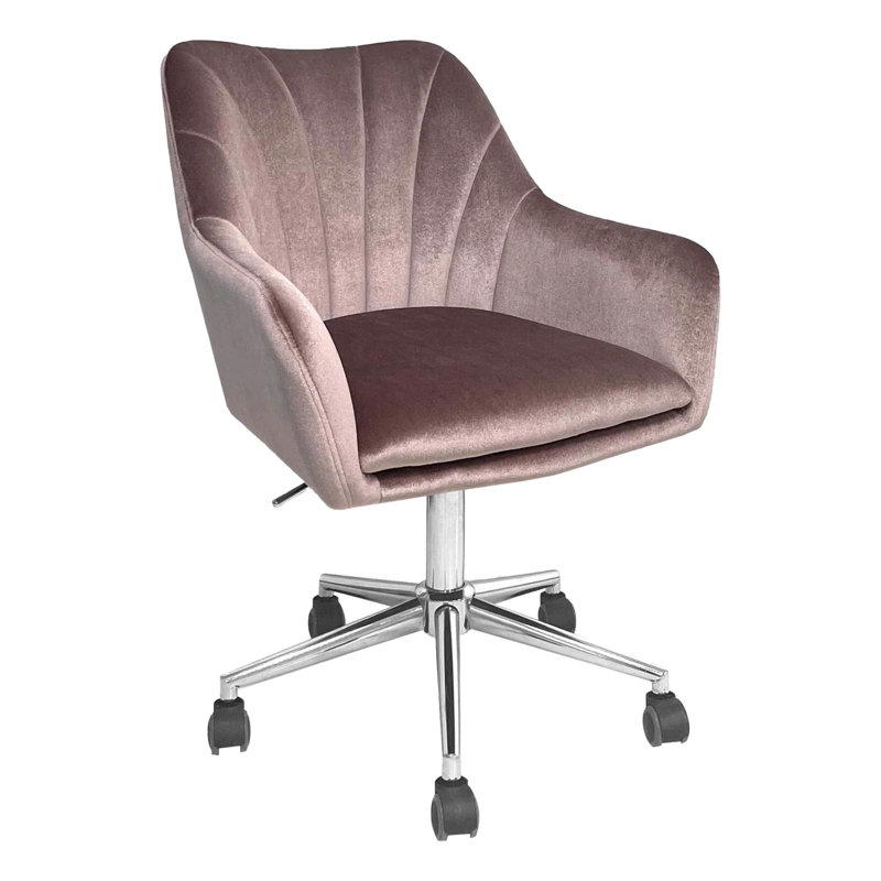 Fauteuil de coiffeuse pivotant Sadie, fauteuil de bureau à hauteur réglable, matériau en velours et courbes élégantes, Rose