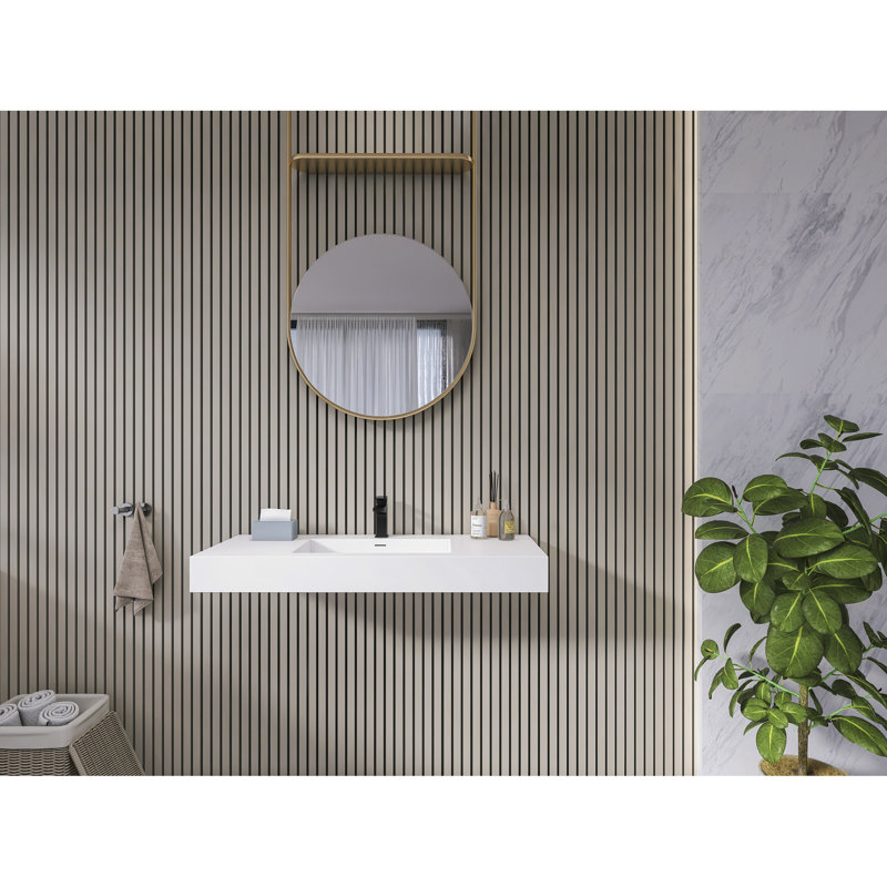 Lavabo vasque rectangulaire pour salle de bain, 48,14 pouces, surface solide, blanc mat, design moderne et facile d'entretien