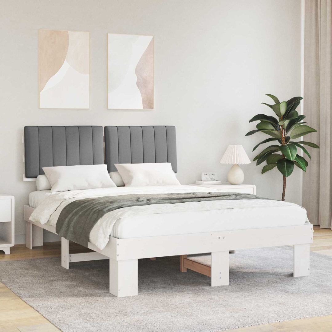 Bed Frame With Upholstered Headboard Black 140 X 200 Cm