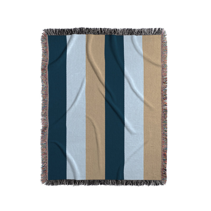 Jeté en mélange de coton Lynch, Bleu marine / bleu pâle / sable, L 70 po x l 50 po