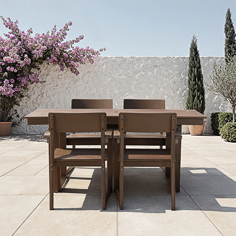 Ensemble de salle à manger 5 pièces pour l'extérieur, table de patio toutes saisons avec trou pour parasol et 4 fauteuils