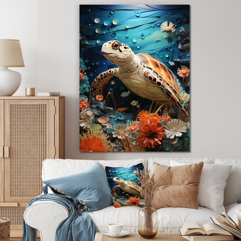 Turtle Coastal Creatures Pointillism, reproduction d'art sur toile, Toile tendue, H 20 po x l 12 po x P 1 po