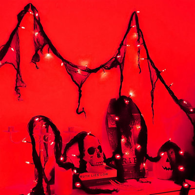 Halloween Decorations String Fairy Lights Indoor, 30LED Black Gauze Halloween Garland, Timer 8 Mode Battery Operated Powered, 9.9Ft Creepy Cloth, Gothic Party Room Mental Fireplace Decor 1PACK
