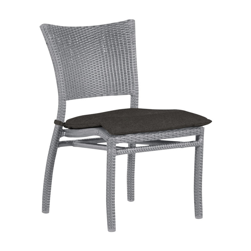 Skye Stacking Patio Dining Side Chair with Cushions, Oyster, Welt, Linen Forest
