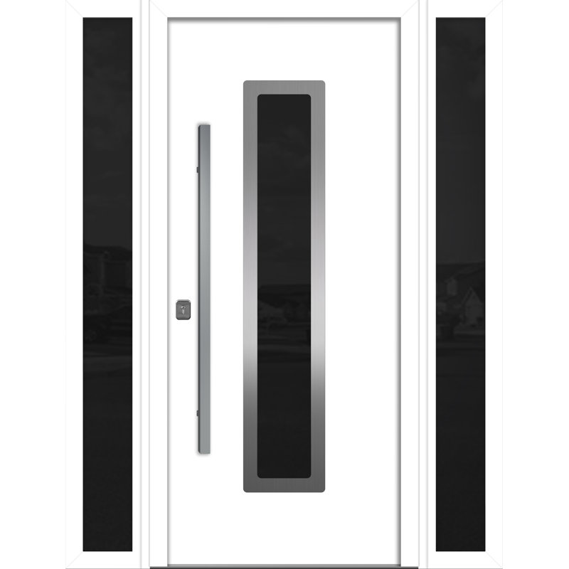 Porte d'entrée moderne en acier 36 po x 80 po Inox, S'ouvre à droite vers l'intérieur, Blanc