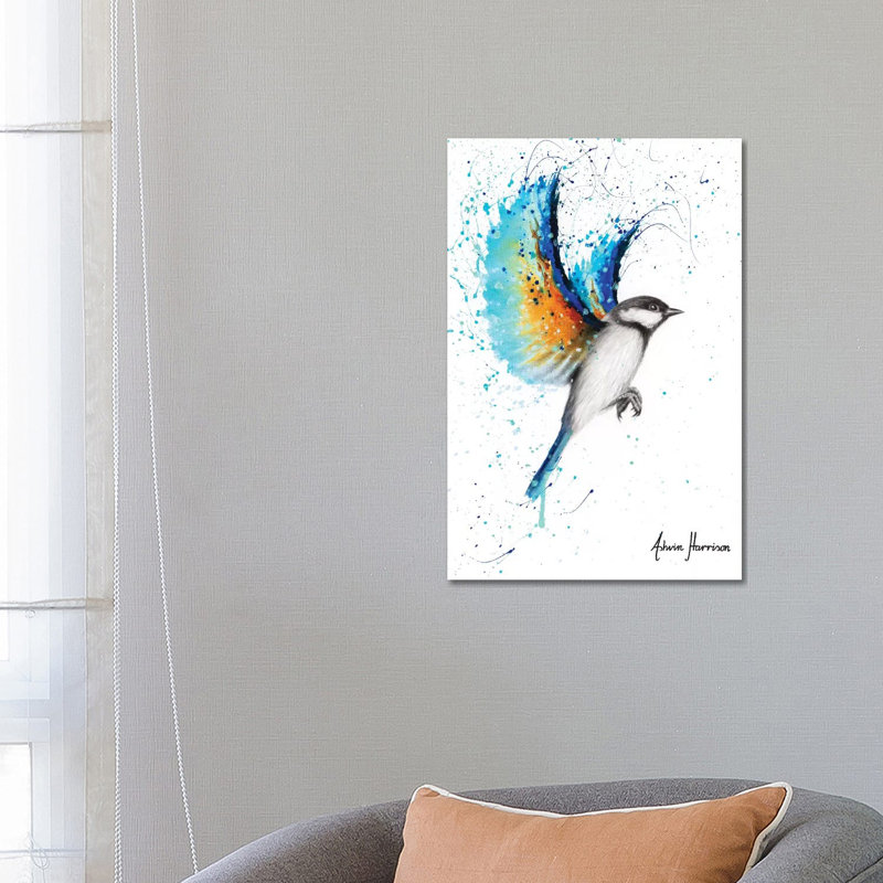 Travelling Blue Bird by Ashvin Harrison - Wrapped Canvas Painting, 66.04 cm H x 45.72 cm W x 1.91 cm D