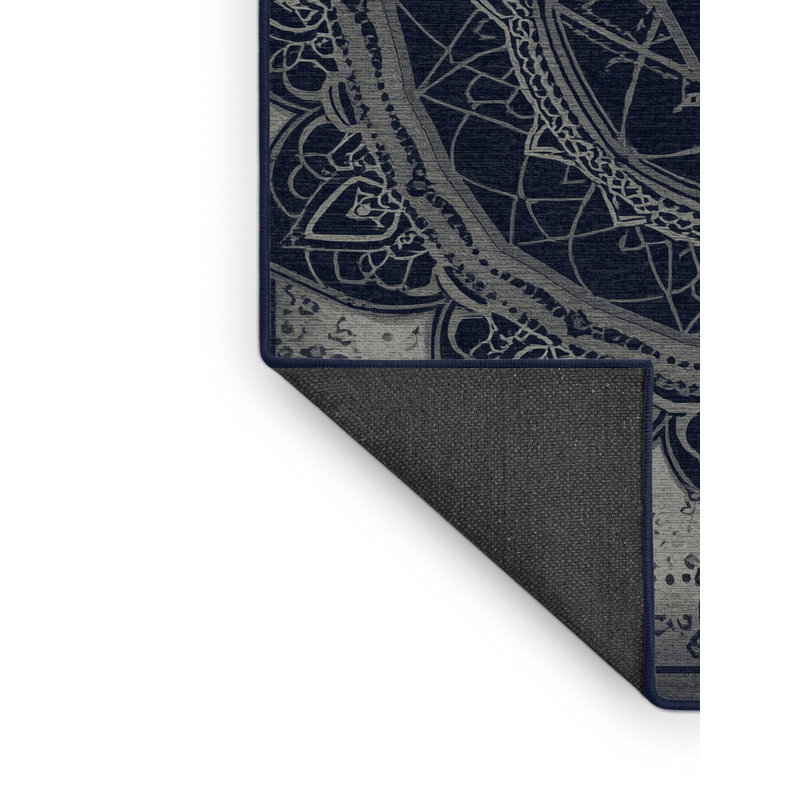 Soft Plush Eberhard Global Inspired Geometric Shapes Area Rug in Gray – Navy Binding, 5x7