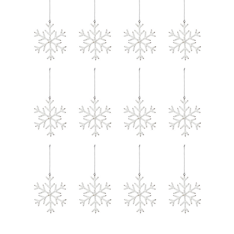 Ensemble de 12 décorations de Noël en forme de flocons de neige suspendus, H 6 po x l 6 po x P 0,25 po, Blanc