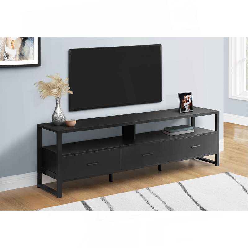 Meuble télé, 72 po, meuble multimédia, tiroirs de rangement en métal stratifié, contemporain, moderne