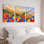 Ensemble de 3 tableaux abstraits géométriques à motifs de vagues et de cercles, sur toile tendue, pour la décoration du salon, de la chambre ou du bureau.