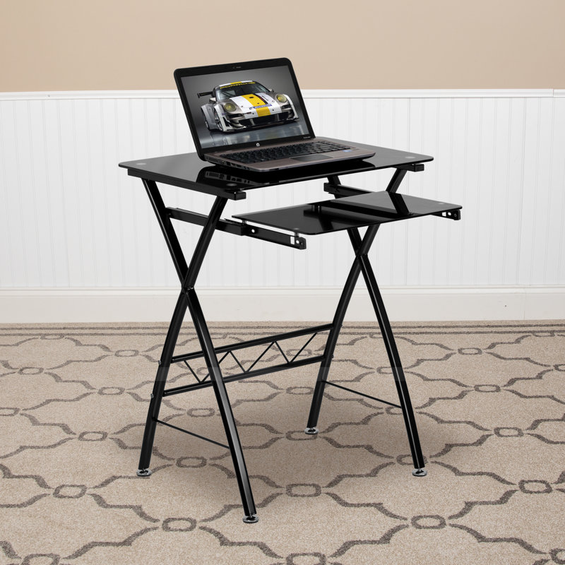 Bureau d'ordinateur en verre trempé avec plateau coulissant pour clavier Bova