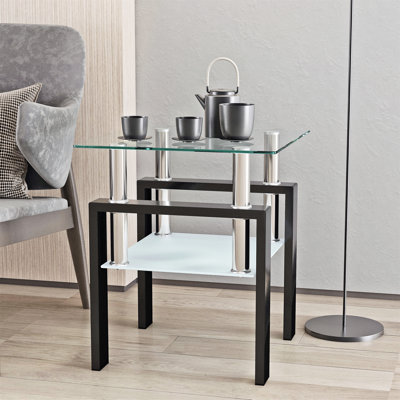 Table de bout de table basse en verre trempé moderne 1 pièce (seulement avec table basse, sans chaises)