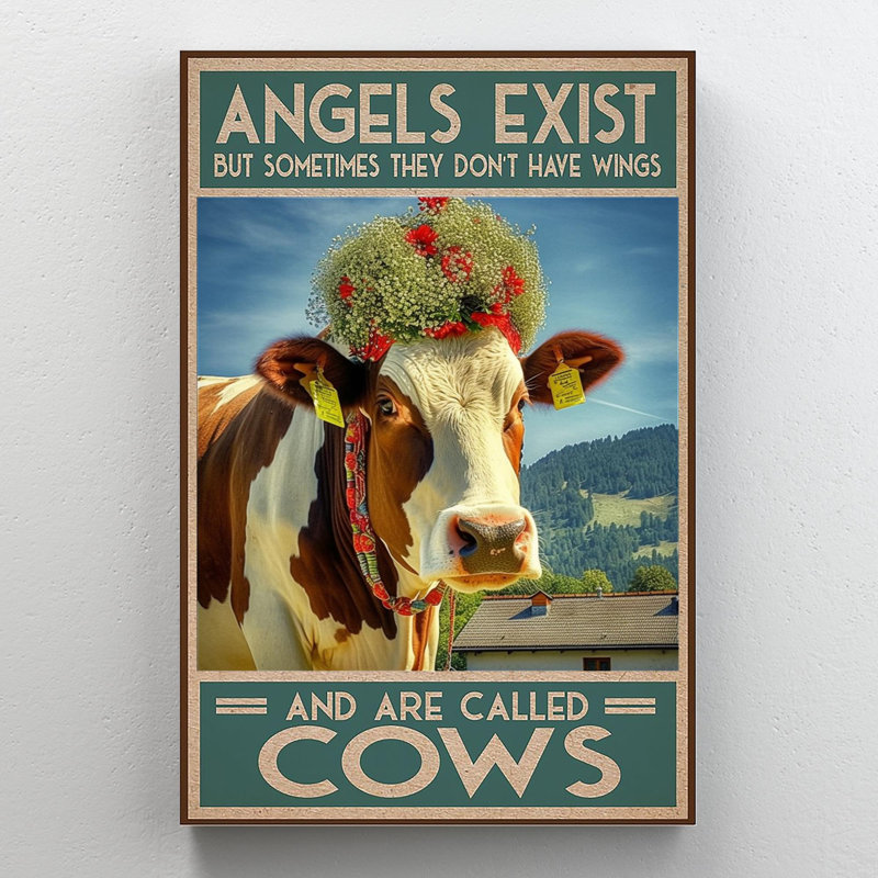 And And Called Cows 2 - 1 pièce, reproduction d'art graphique sur toile tendue, H 36 po x l 24 po x P 1,25 po