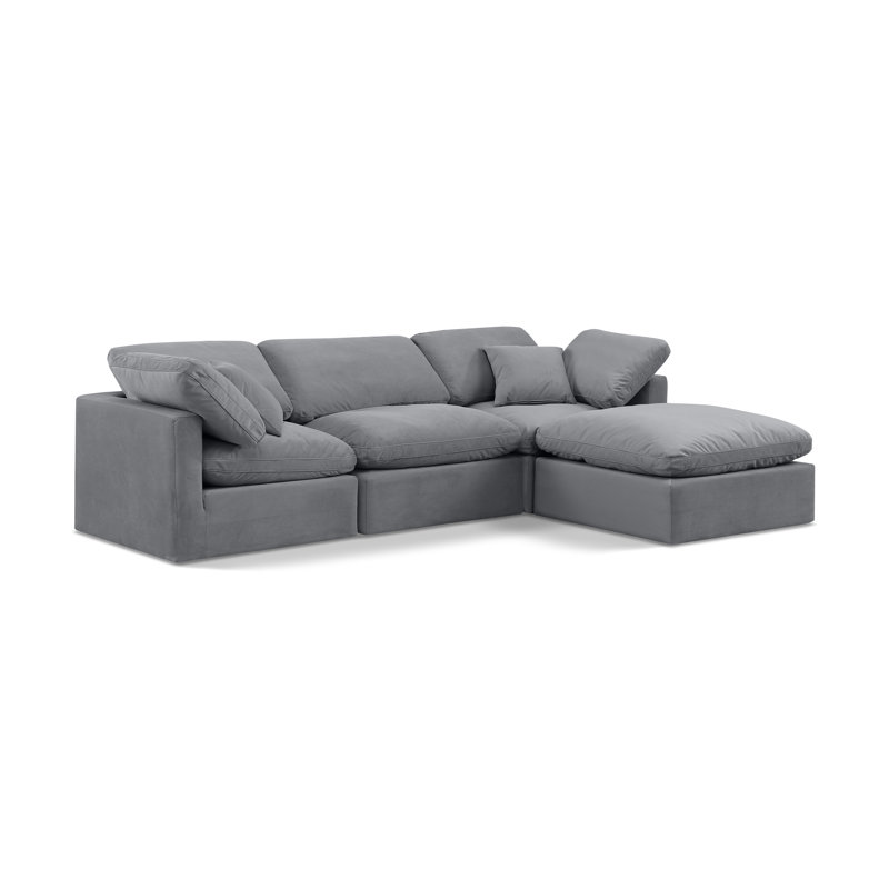 Itala Velvet L-Shaped Sectional Reversible, Grey Velvet