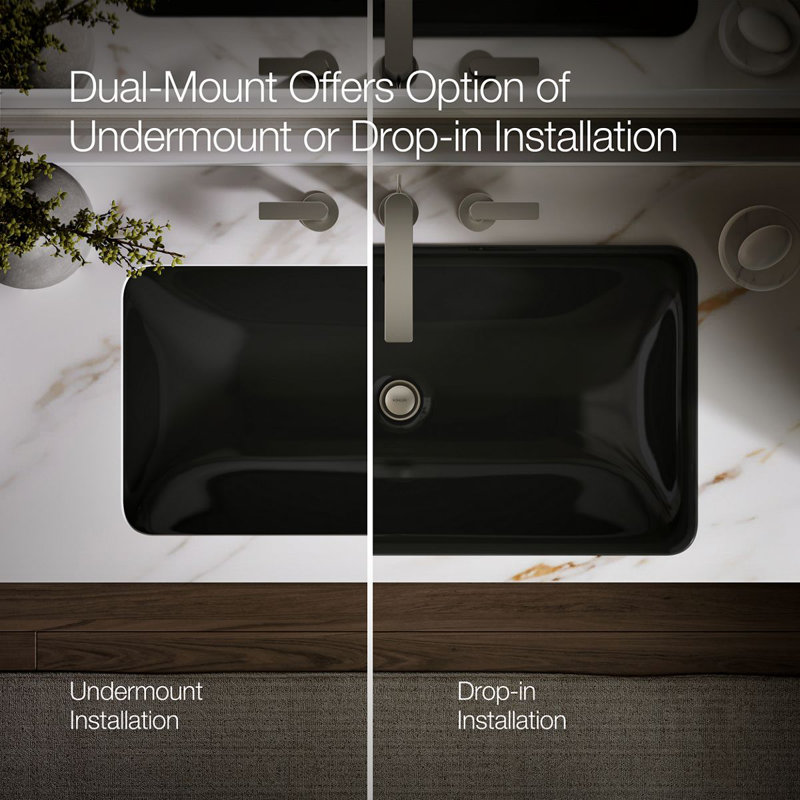 Iron Plains®Trough Rectangle Dual Mount Bathroom Sink with Overflow, Black
