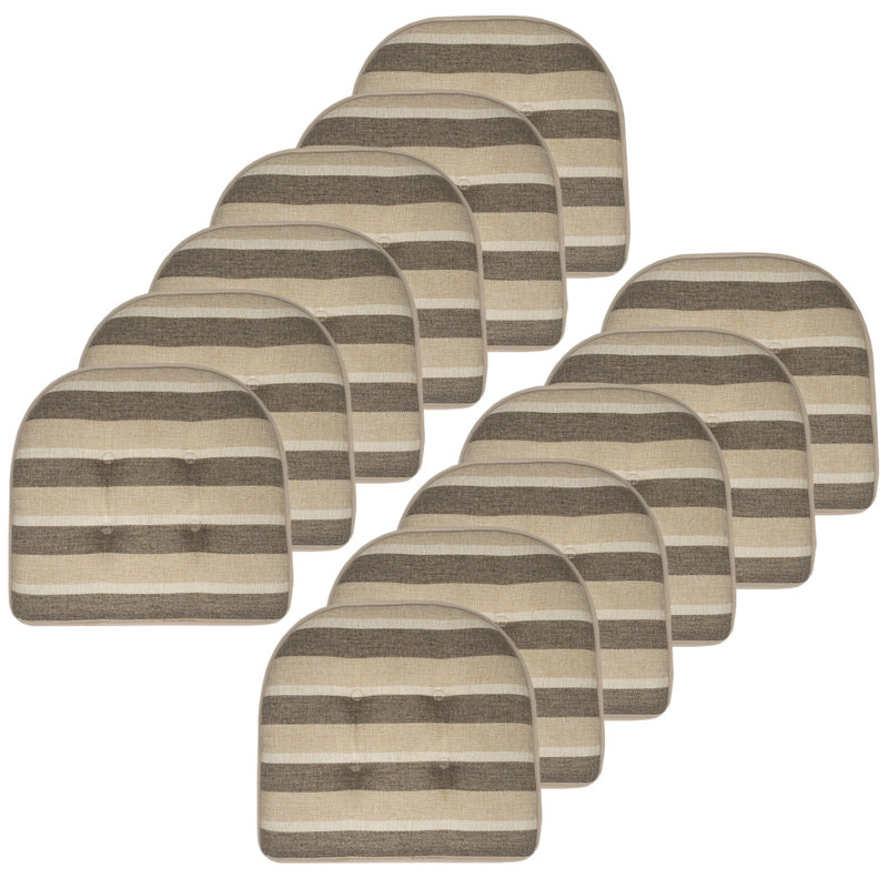 Bradford Striped Indoor U Shaped Memory Foam 17" x 16" Chair Cushion, Beige/Brown, 2