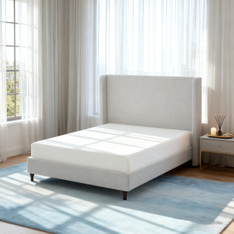 Grand lit tapissier Harper, Blanc, crème, Grand lit