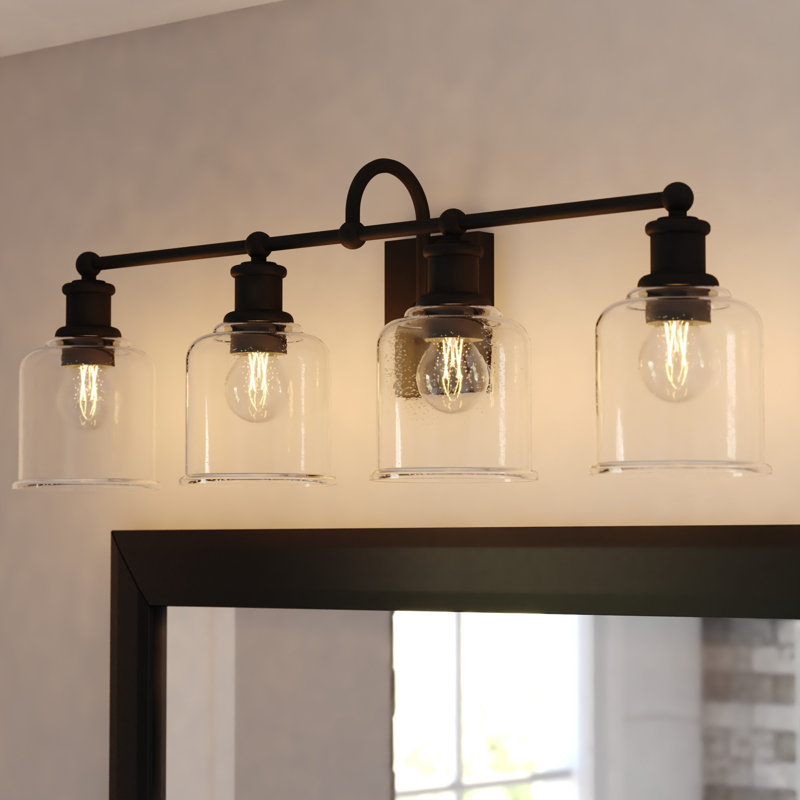 Northbrook Matte Black Traditional Bathroom Vanity Lighting Fixture, Clear Seeded Cylinder Glass Shade, Dimmable, LED Compatible, Reversible Over The Mirror Mounted Steel Wall Sconce