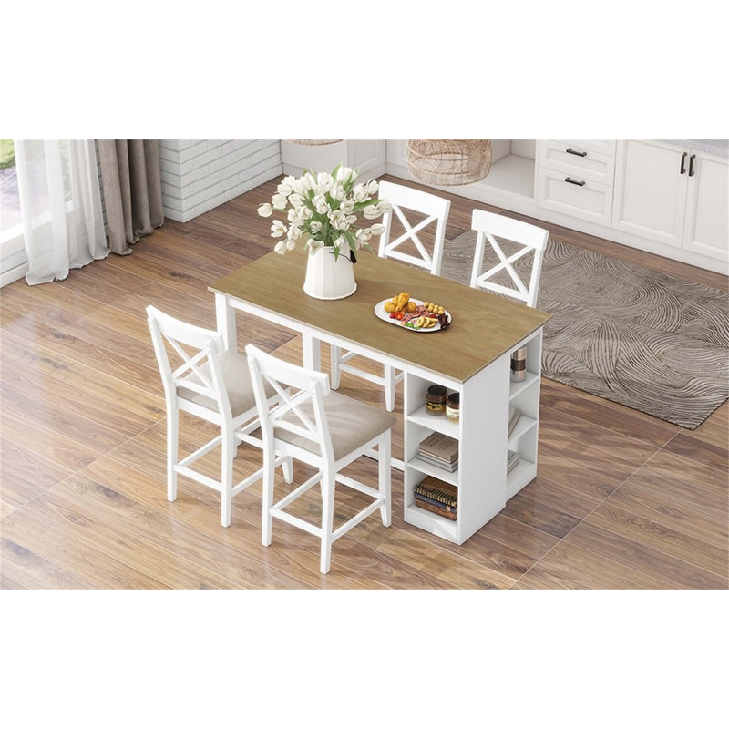 5 - Piece Counter Height Dining Set, Beige, White/Light Brown
