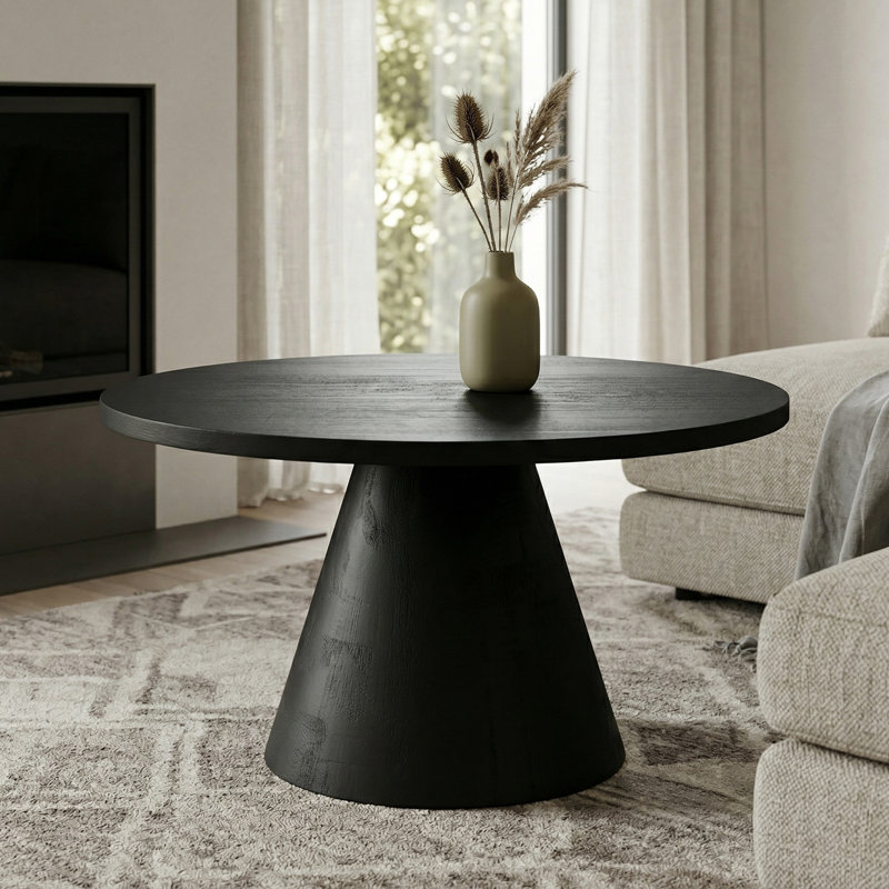 Table basse ronde à piédestal moderne en bois d'acacia massif l 30 po Winnie, Black