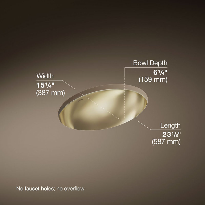 Rhythm Metal Oval Undermount Bathroom Sink, Mirror French Gold