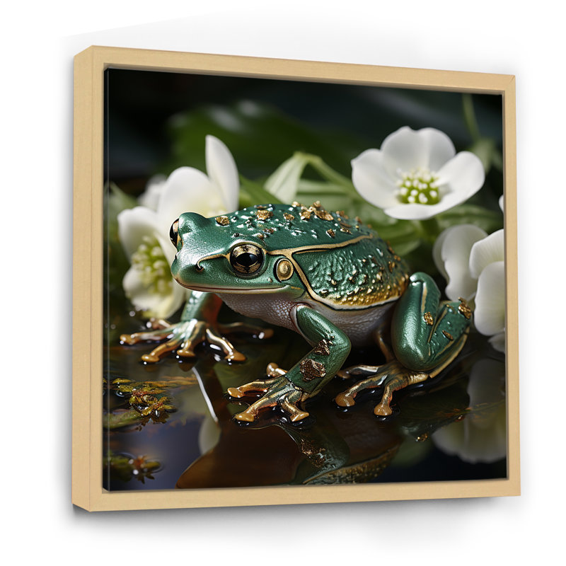 Grenouille verte sur verre, impression sur toile, Cadre naturel flottant, H 16 po x l 16 po x P 1 po