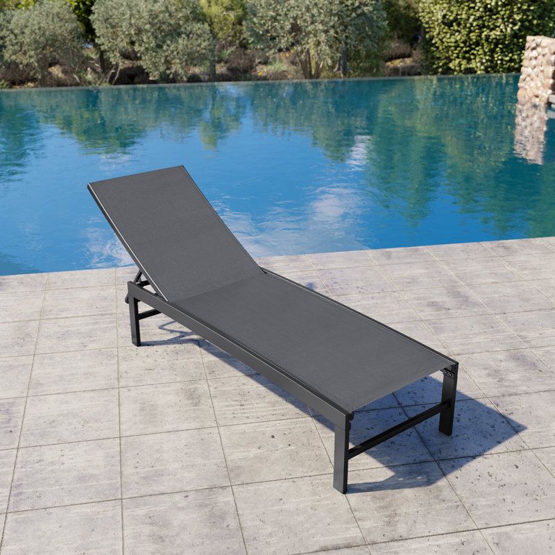 Chaise longue de patio inclinable en métal, Gris foncé